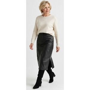 Vintage Santa Barbara Leather Skirt‎ Womens Medium Black Midi Pencil READ